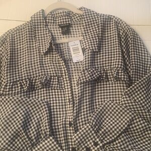 Torrid Blouse Black and White sheer gingham Ruffled Shirt